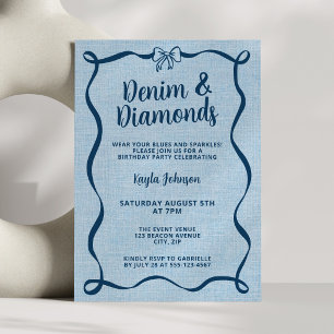 Invitation Denim et Diamants Ruban Ondulé Coquette à Nœud Ble