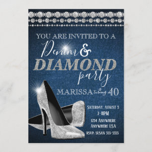 Invitation Denim et Diamond Anniversaire Party, élégant, talo