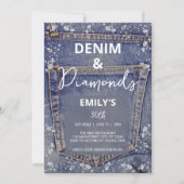 Invitation Denim et Diamonds Bling Jean Glam Anniversaire (Devant)