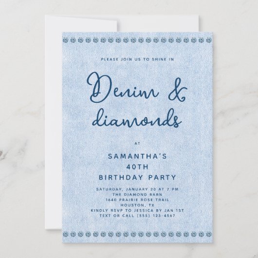 Invitation Denim et Diamonds Blue Jeans 40e fête d'anniversai (Devant)