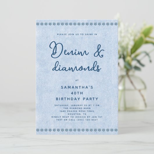 Invitation Denim et Diamonds Blue Jeans 40e fête d'anniversai (Debout devant)