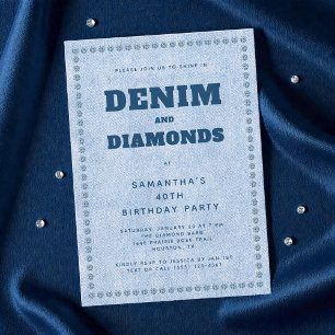 Invitation Denim et Diamonds Blue Jeans 40e fête d'anniversai