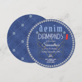 Invitation Denim et Diamonds Blue Jeans Bling Anniversaire (Devant / Derrière)