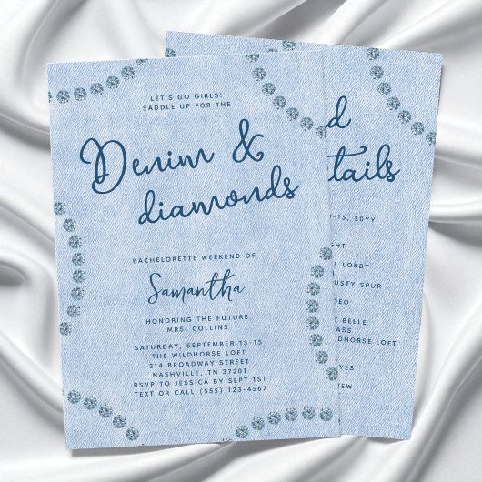 Invitation Denim et Diamonds Blue Western Bachelorette Party