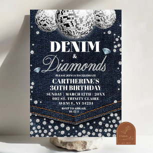 Invitation Denim et Diamonds Fête d'anniversaire pour adultes