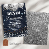 Invitation Denim et Diamonds Fête d'anniversaire pour adultes