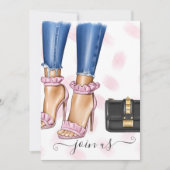 Invitation Denim et Pink Floral Bachelorette Party (Devant)
