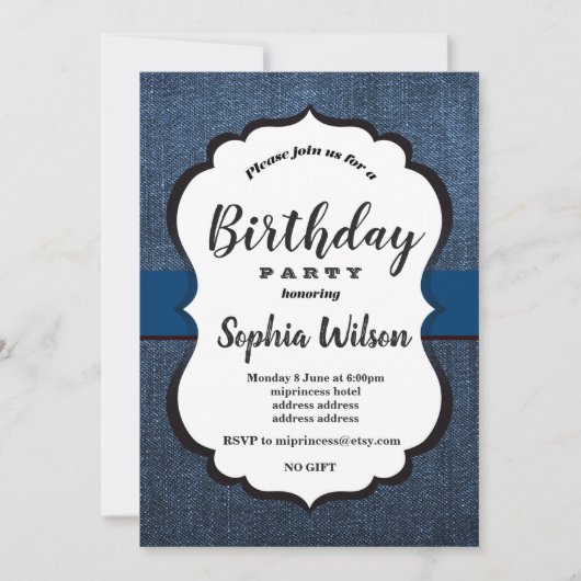 Invitation Denim, fête d'anniversaire (Devant)
