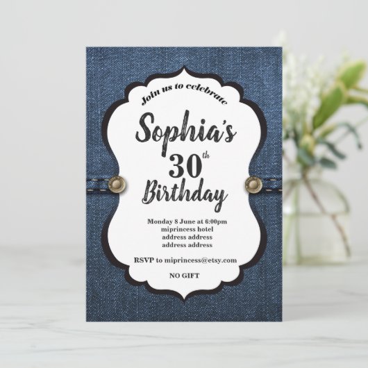 Invitation Denim, fête d'anniversaire (Debout devant)