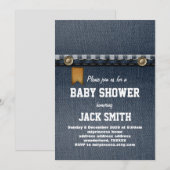 Invitation denim, jean bleu, cowboy, baby shower occidental (Devant / Derrière)