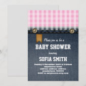 Invitation denim, jean bleu, cowboy, baby shower occidental (Devant / Derrière)