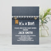 Invitation denim, jean bleu, cowboy, baby shower occidental (Debout devant)