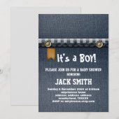 Invitation denim, jean bleu, cowboy, baby shower occidental (Devant / Derrière)