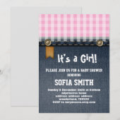 Invitation denim, jean bleu, cowboy, baby shower occidental (Devant / Derrière)