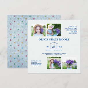 Invitation Denim Multicolore Points Enfants Anniversaire