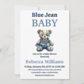 Invitation Denim Patchwork Bear Boy Blue Jean Baby Shower (Devant)