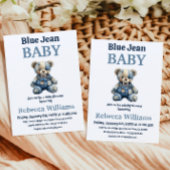 Invitation Denim Patchwork Bear Boy Blue Jean Baby Shower
