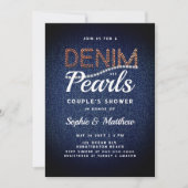 Invitation Denim Pearls Couple Wedding shower Élégant Rustiqu (Devant)