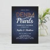 Invitation Denim Pearls Couple Wedding shower Élégant Rustiqu (Debout devant)