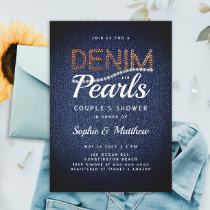 Invitation Denim Pearls Couple Wedding shower Élégant Rustiqu