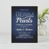 Invitation Denim Pearls Couple Wedding shower moderne Rustiqu (Debout devant)
