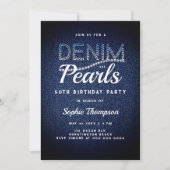 Invitation Denim Pearls élégant rustique moderne 50e annivers (Devant)