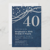 Invitation Denim Pearls Élégante fête moderne 40e anniversair (Devant)