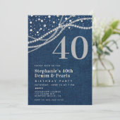 Invitation Denim Pearls Élégante fête moderne 40e anniversair (Debout devant)