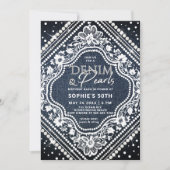 Invitation Denim Pearls Lace élégant moderne 50e anniversaire (Devant)