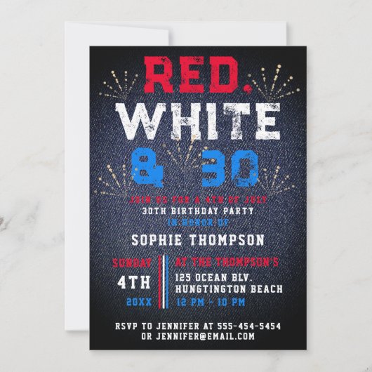 Invitation Denim Red White 4 juillet Patriotique 30e annivers (Devant)