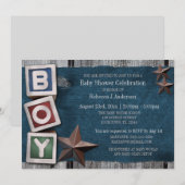 Invitation Denim, Stars & Blocks Country Boy Baby shower (Devant / Derrière)