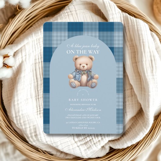Invitation Denim Teddy Bear Baby shower