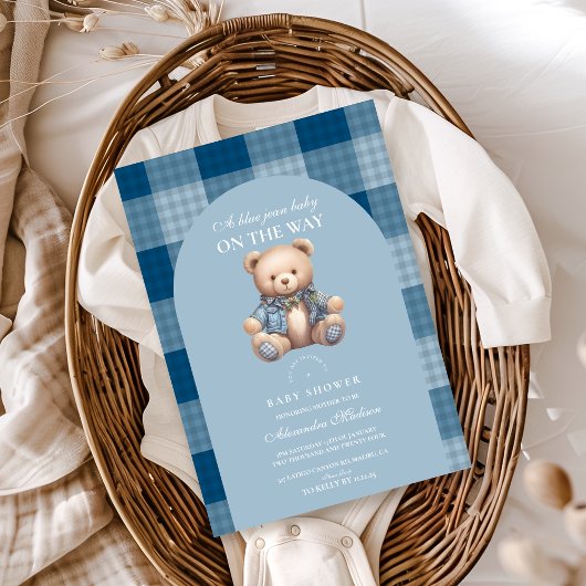 Invitation Denim Teddy Bear Baby shower