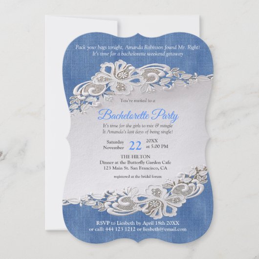 Invitation Denim Texture et fleur dentelle (Devant)