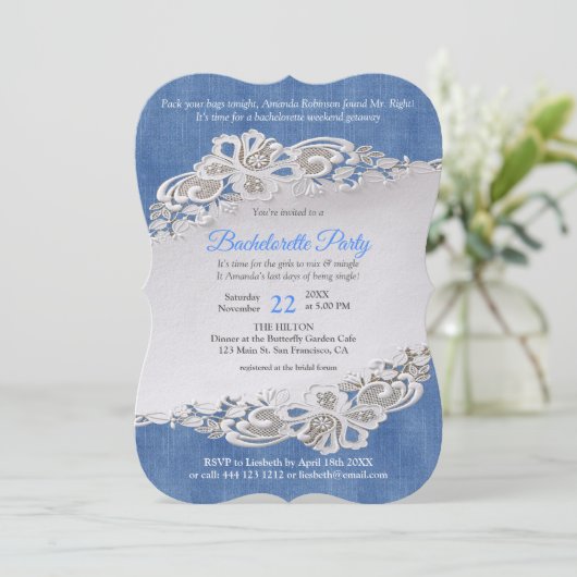 Invitation Denim Texture et fleur dentelle (Debout devant)