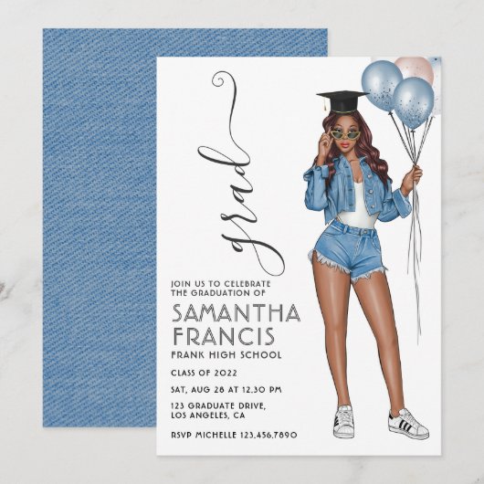 Invitation Denim thème Girl Graduation Party (Devant / Derrière)