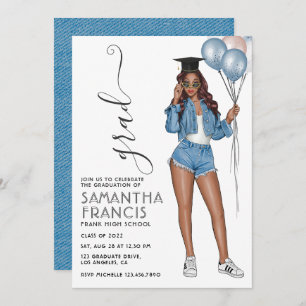 Invitation Denim thème Girl Graduation Party