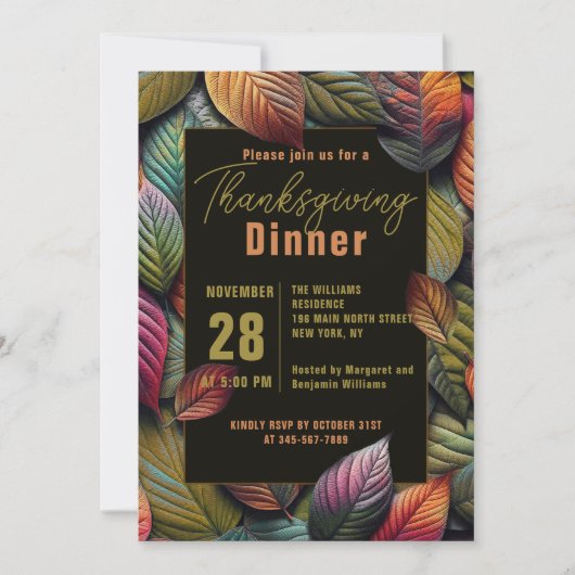 Invitation Dense Chevauchement Automne Feuilles Thankgiving (Devant)