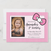 Invitation Dentelez le premier anniversaire, rayures, arc, (Devant)