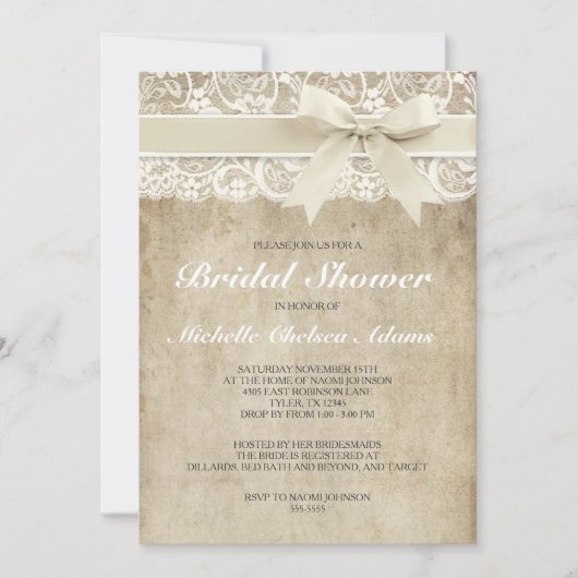 Invitation Dentelle antique nuptiale vintage de l'invitation (Devant)