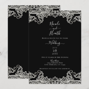 Invitation Dentelle argent et or Mariage élégant