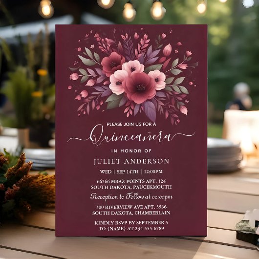 Invitation Dentelle argentée en Plum Gown Boho Bourgogne Quin