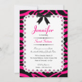 Invitation Dentelle avec/ Hot rose et noir Zebra Stripes Swee (Devant)