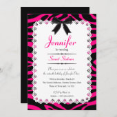 Invitation Dentelle avec/ Hot rose et noir Zebra Stripes Swee (Devant / Derrière)