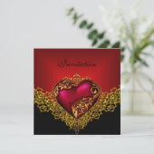 Invitation Dentelle Black Gold Deep Red Heart Jewel Party (Debout devant)