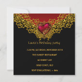 Invitation Dentelle Black Gold Deep Red Heart Jewel Party (Dos)