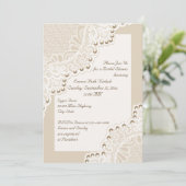 Invitation Dentelle blanche avec perles mariage douche nuptia (Debout devant)