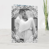 Invitation Dentelle blanche bleu Mariage musulman Photo (Dos)