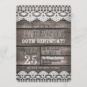 Invitation Dentelle blanche, bois Brown rustique Adulte Ado A