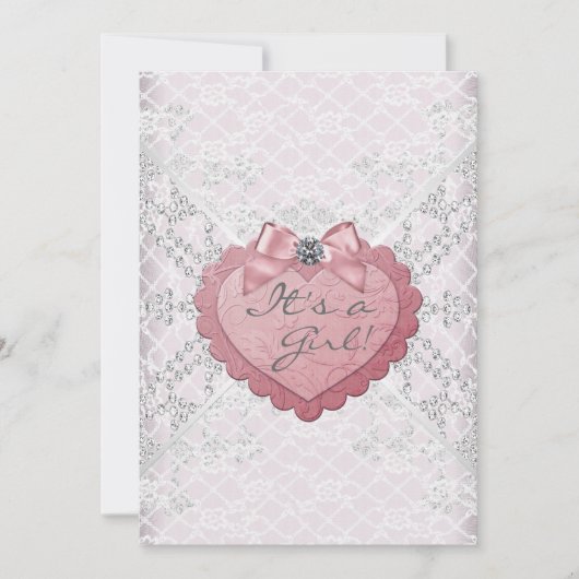 Invitation Dentelle blanche Coeur rose rose Bébé Blanc Douche (Devant)